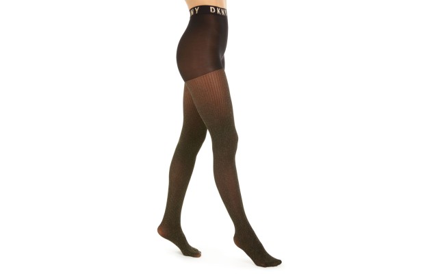 Women’s Lurex Ribbed Control Top Tights, Black/Gold, Small