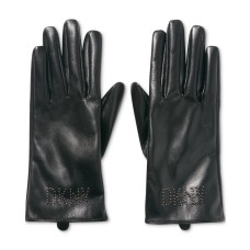 DKNY Women’s Studded Logo Faux-Leather Gloves – Black, M