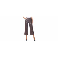 Dollhouse Cropped Vegan Leather Wide-Leg Pants, Chocolate, 3