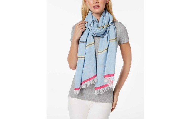  Cabana Stripe Cotton Scarf & Cover-Up (Coastal Blue, One Size)