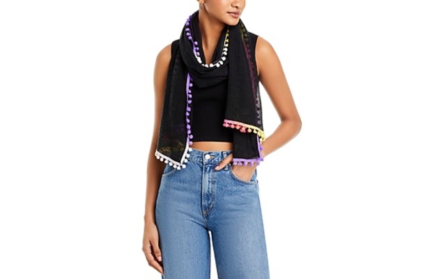  Gumball Pompom Wrap Scarf, Black