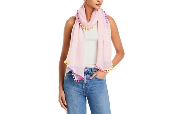  Gumball Pompom Wrap Scarf, Pink