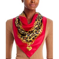 Echo Leopard Charm Square Silk Scarf, Red