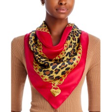 Echo Leopard Charm Square Silk Scarf, Red