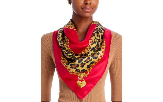  Leopard Charm Square Silk Scarf, Red