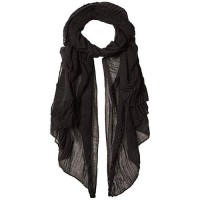 Echo New York Solid Pleated Edge Oblong (Black) Scarves, Black, One Size