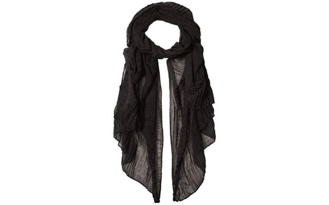  New York Solid Pleated Edge Oblong (Black) Scarves, Black, One Size