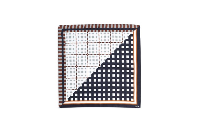  Womens Patchwork Plaid Silk Neckerchief, Black, 21×21