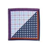 Echo Womens Patchwork Plaid Silk Neckerchief, Navy, 21×21