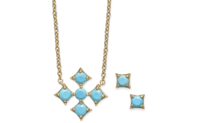  Gold-Tone 2-Pc. Set Stone Pendant Necklace & Stud Earrings (Gold)