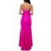  Womens Juniors’ Drape Neck Mermaid Gown, Pink/M