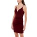  Womens Juniors’ V-Neck Ruched Bodycon Dress, Wine/L