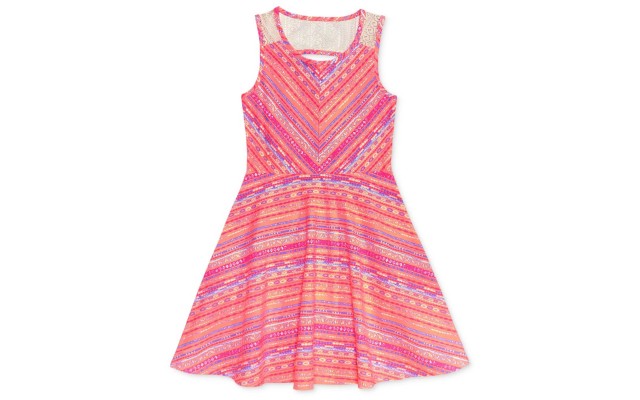  Boho Lace Back Dress, Big Girl, Pink, Medium