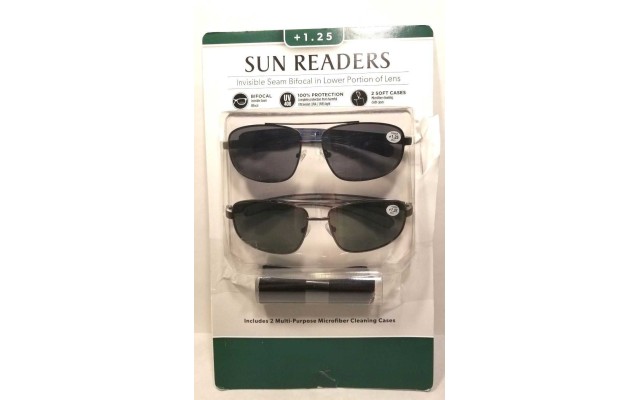 Eyewear Reading Glasses 2 Pack +1.25 W/case Sunreaders Sun Glasses (Black)