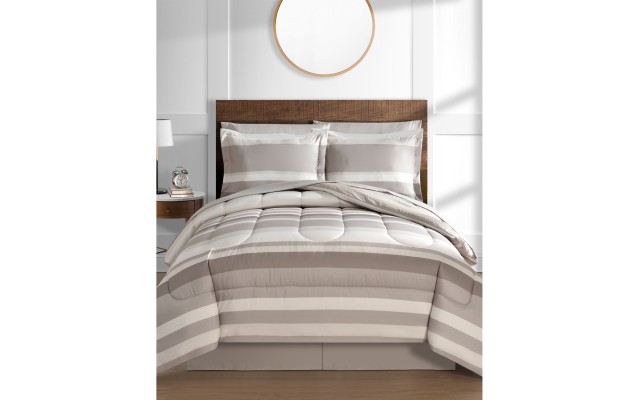  Austin Stripe/Solid Reversible 8 Pc. Comforter Set, Taupe, Queen
