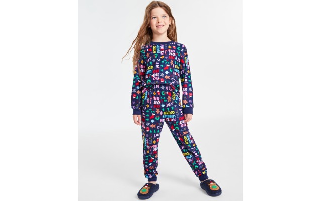  Toddler, Little & Big Kids Holiday Toss Pajamas Set, Navy, 8
