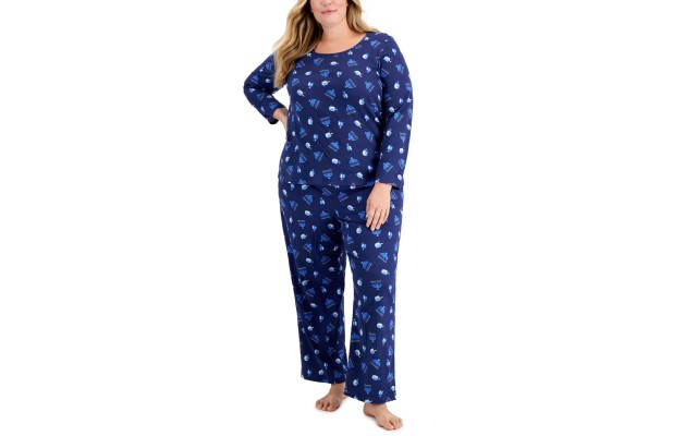  Womens Matching Plus Size Hanukkah Pajama Set, Navy, 1X
