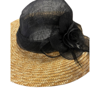 Fine Millinery by August Hat Company Sinamay Wheatstraw Hat, Black/Brown