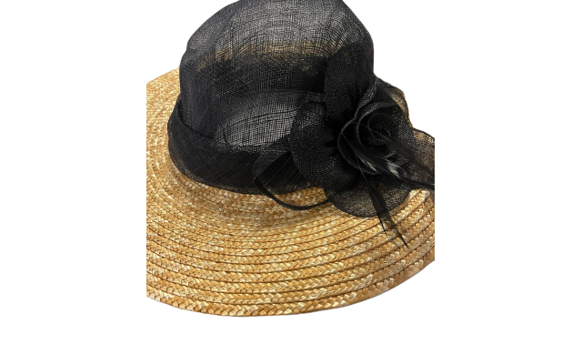 Fine Millinery by  Sinamay Wheatstraw Hat, Black/Brown