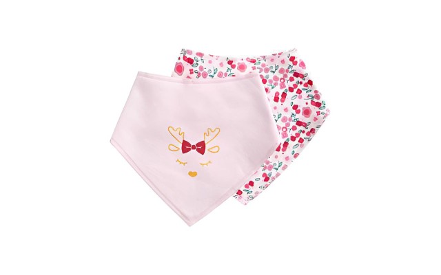  Baby Girls 2-Pc. Reindeer Bandana Bib Set, pink, one size