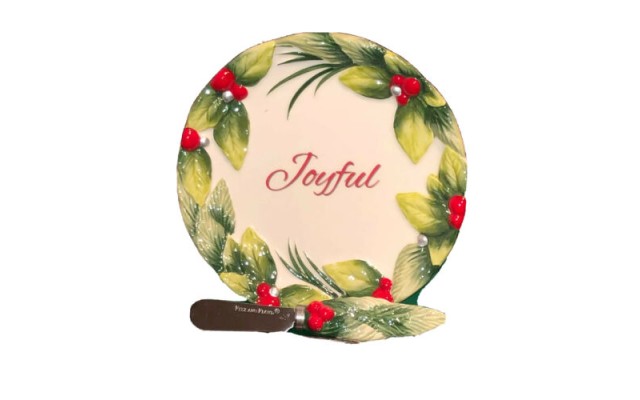  Tartan Christmas Joyful Snack Plate & Spreader
