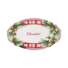 Fitz and Floyd Tartan Christmas Thankful Bread Tray