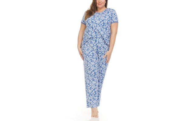 Flora by  Plus Size Kerin Top and Pajama 2 Piece Set, Navy, 3X