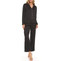 Flora Nikrooz  Women’s Victoria Notch Pajama Set, 2 Piece, Black, Medium