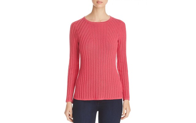  Womens Mindy Metallic Ribbed Sweater, Pinktini, Small