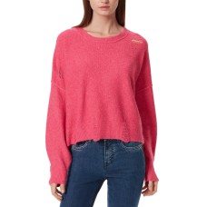 Frayed Denim Womens Gwen Distressed Sweater, Pink, L