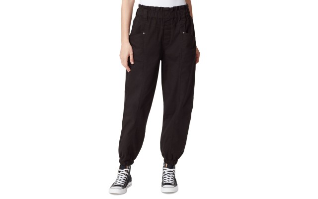 Frayed Denim Womens Paper Bag-gy Jogger Pants, Black, 26
