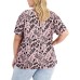  Womens Plus Size Cotton Ribbed Printed Short Sleeve Round Neck T-Shirt, Pink, 1X
