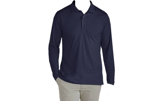  Men’s Blue Long-Sleeve Pique Polo Shirt Top Size M
