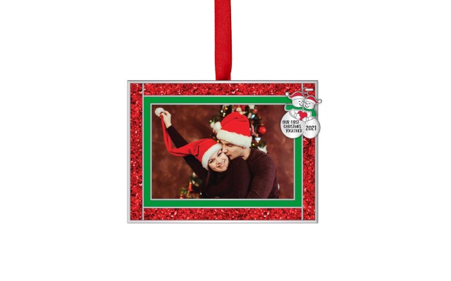  4″ Frame Ornament Snowmen ‘Our First Christmas Together’ Red/Silver