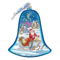 G.DeBrekht Santa Sleigh Bell Glass Ornament, Blue, 3''
