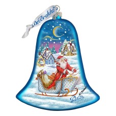 G.DeBrekht Santa Sleigh Bell Glass Ornament, Blue, 3''