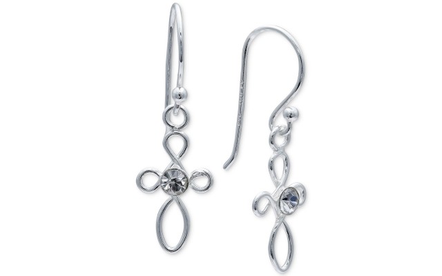  Crystal Open Cross Drop Earrings in Sterling Silver (White)