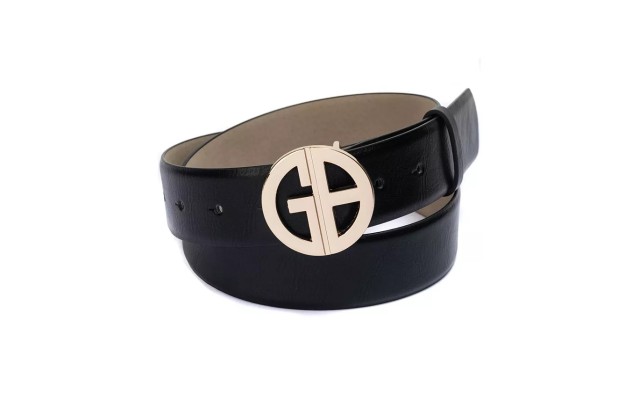  Women’s Signature-Buckle Panel Belt, Black, Small
