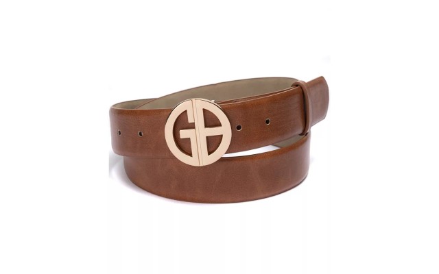  Women’s Signature-Buckle Panel Belt, Khaki, Small