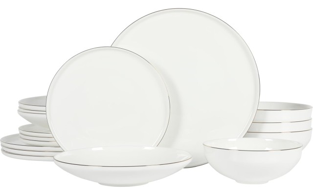  Lana 16-Piece Bone China Double Bowls with Gold Rim Dinnerware Set