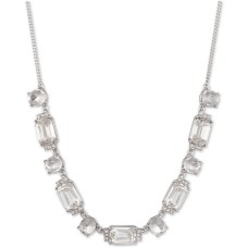 Givenchy Pave & Stone Collar Necklace, (Silver, 16″+3″ extender)