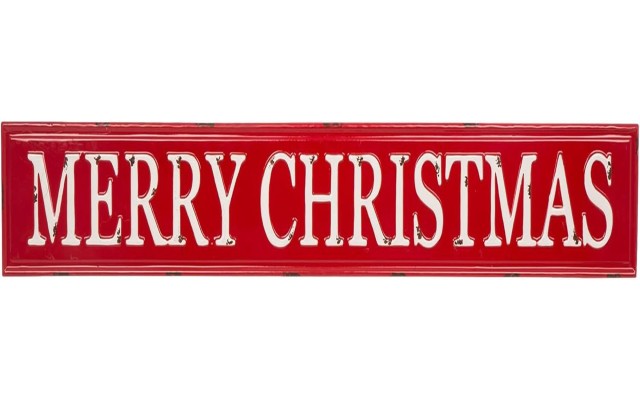  Enameled Metal “Merry Christmas” Wall Sign, 46”L, Red