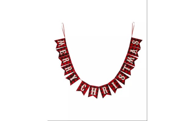 Glitzhome Plaid Banner ”Merry Christmas”