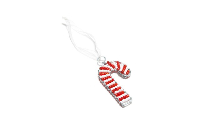  Beaded Candy Cane Ornament (Red/White)