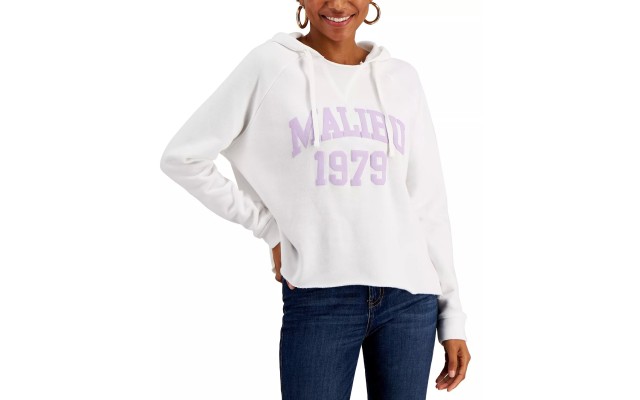  Juniors’ Malibu-Print Hoodie, White, Small