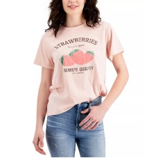 Grayson Threads Black Juniors’ Strawberries Graphic Print T-Shirt, Rose Smoke, XS