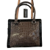  Fox Trot Leather Croc Embellished Handbag With Straps, Taupe