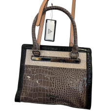 GUESS Fox Trot Leather Croc Embellished Handbag With Straps, Taupe