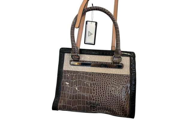  Fox Trot Leather Croc Embellished Handbag With Straps, Taupe