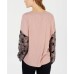 Gypsies & Moondust Juniors’ Printed-Sleeve Waffle-Knit Top (Pink, L)